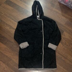 CASUAL WORKSTYLES 100% Wool Trench  Coat Black With Tan Trim Size Large